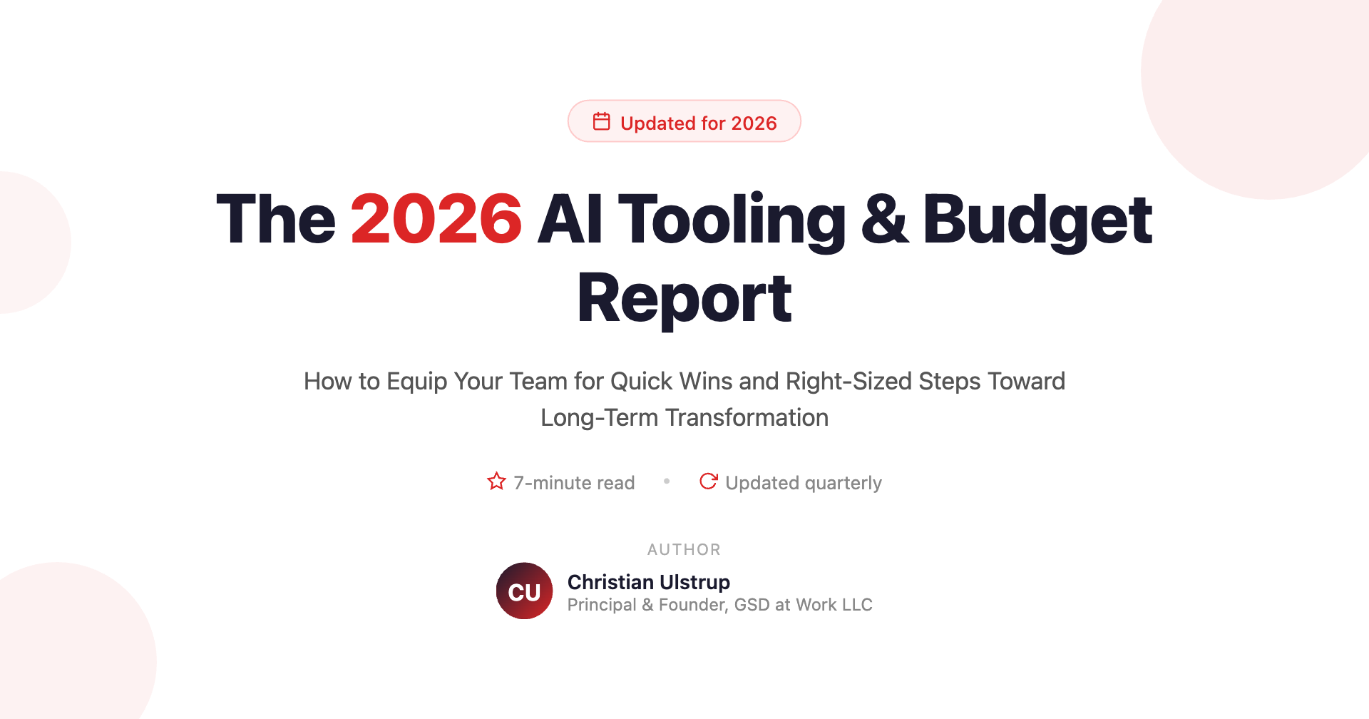 2026 AI Tooling & Budget Report